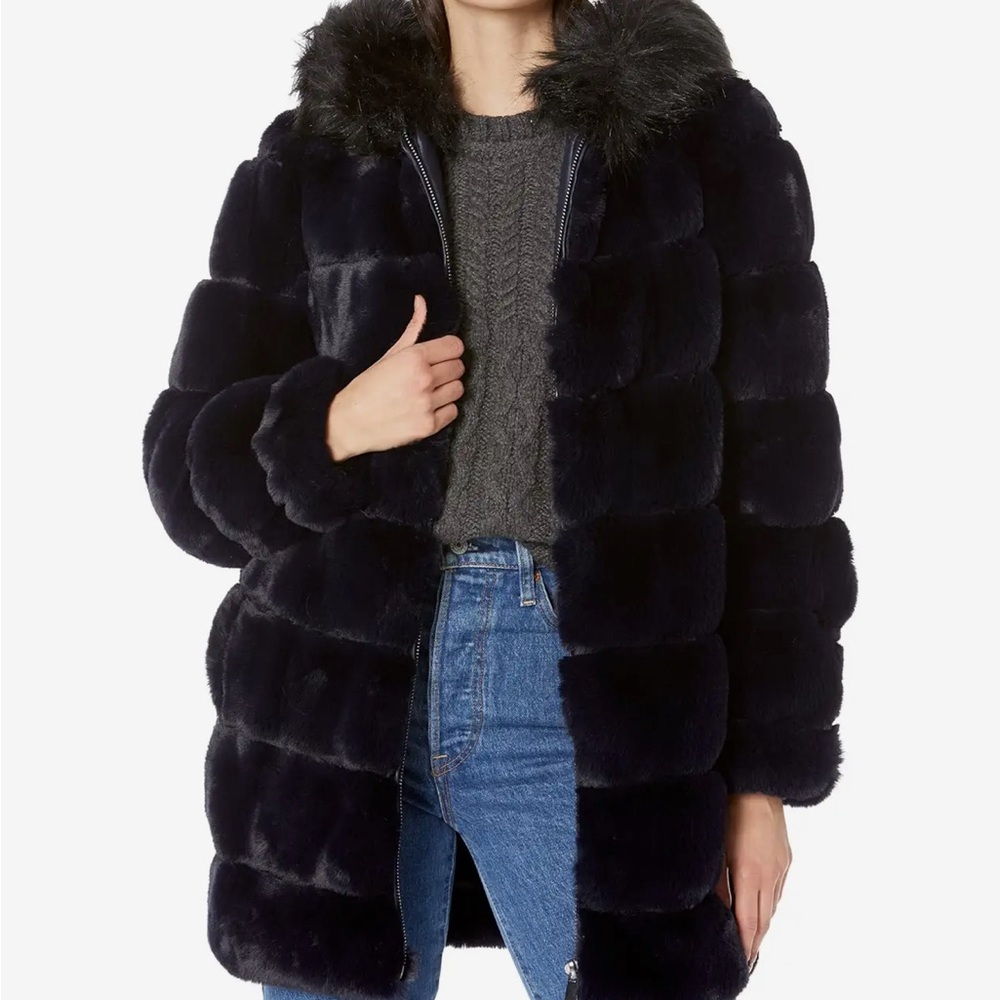 Calvin Klein Navy Blue/Midnight Blue Fur Coat
